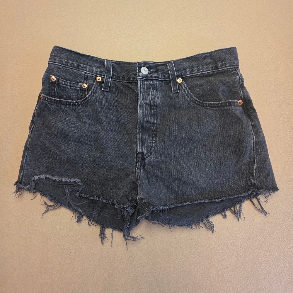 Levi's 501 Cutoff Denim Short Black Distressed Button-Fly Sz 29